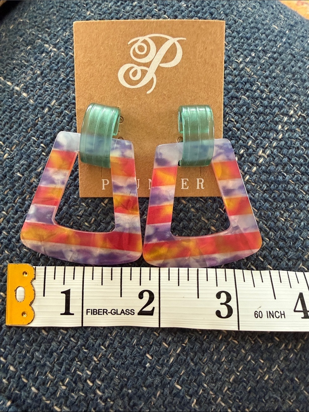 Plunder Multicolor Resin Geometric Drop Earrings - Picture 3 of 5